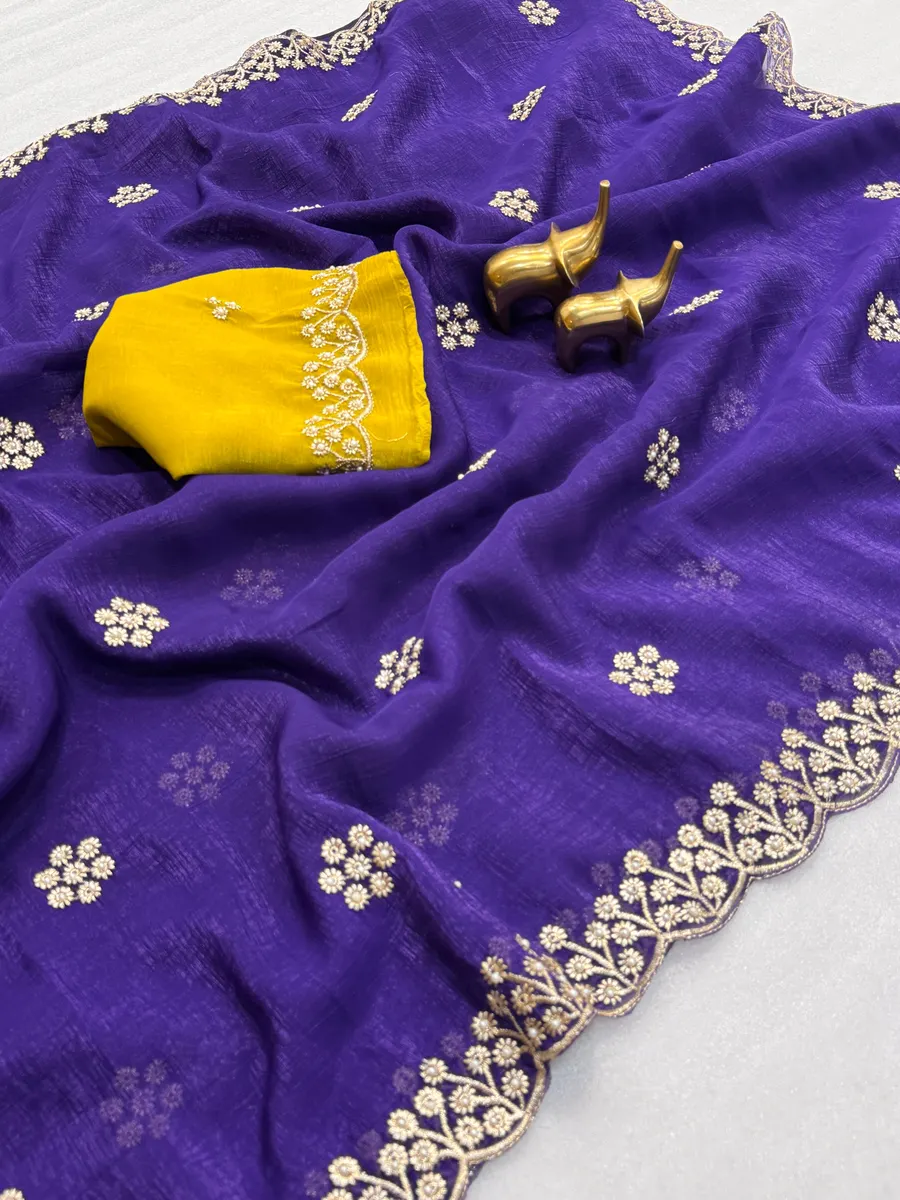 Premium Crunchy Chiffon Crush Silk with intricate embroidery & moti work